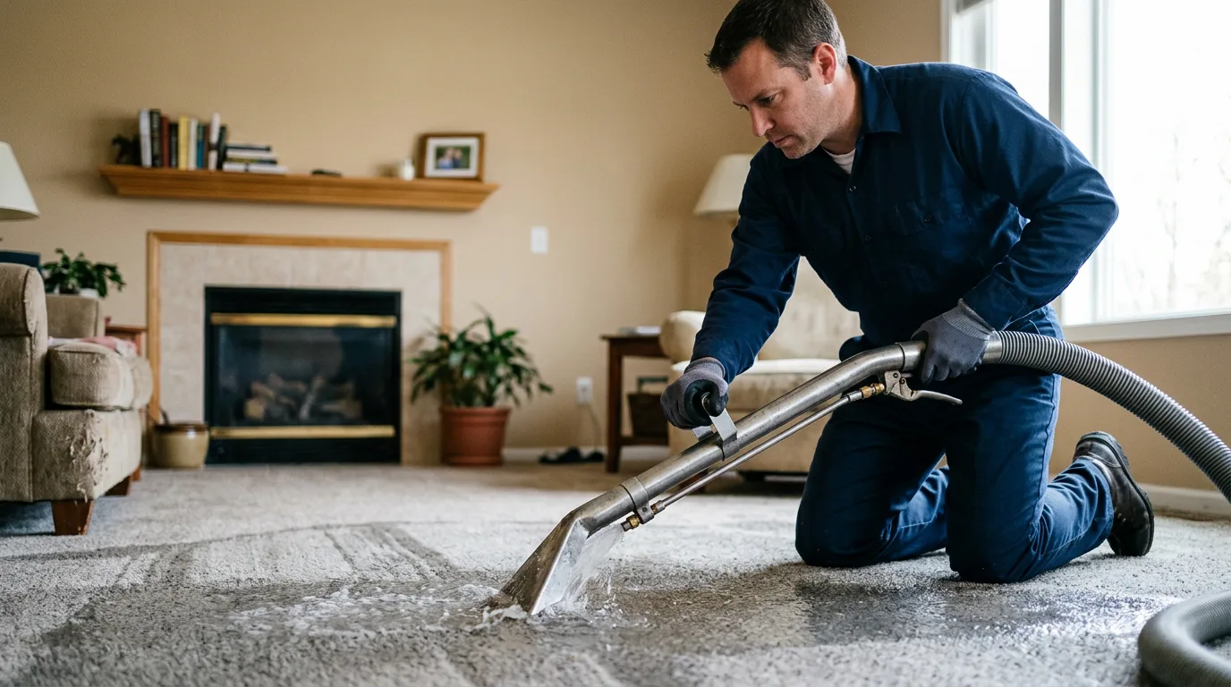 Water damage restoration technician working near Caruthersville, MO